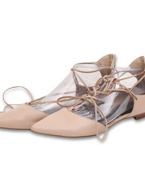 Kendall & Kylie Lace-Up Pointed Flats - Beige